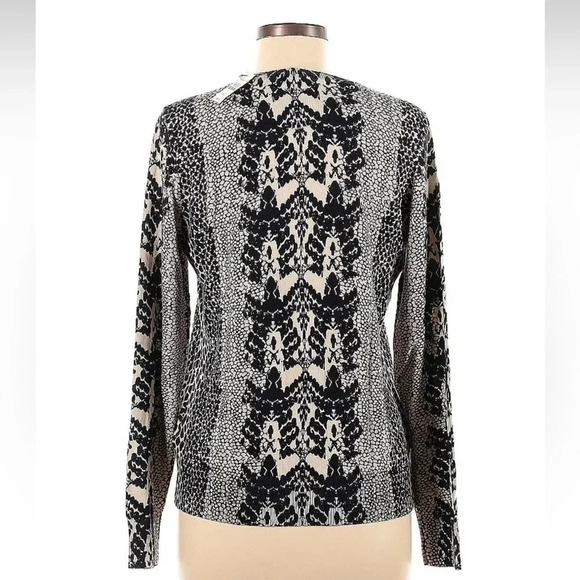 Talbots Silver & Black Damask Snake Print Button Down Cardigan Size M NWT - Picture 2 of 6